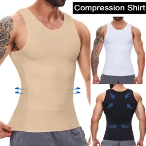 Menswear Body Shaper Compression Tank Tops Vest Tummy Control Underwear Workout Smooth Sports Suits Sleeveless T-Shirt Breathable Plain Fitness Tighter Fit Shapewear Undershirt Bestie