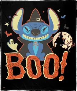 DISNEY CLASSIC Stitch Throw Blanket, Soft Cozy All-Season Camping & Travel Blanket with Vibrant Floral Print, Durable Lightweight for Outdoor Adventures, Witch Stitch