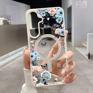 Magnetic Phone Case Compatible with GalaxyS24 Plus S25 Ultra S23 FE Ultra S22+ Floral Flutter Pattern TPU Non-Yellowing Shockproof Anti-Scratch Stylish Smartphone Cover