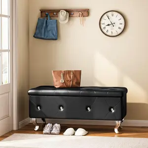 Hooseng Upholstered Storage Bench | Faux Leather Tufted Ottoman Bench with Storage | Easy Assembly & All Tools Included | Ideal for Entryway, Bedroom & Living Room