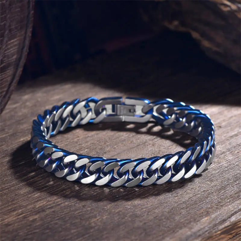 GTHIC Edgy Punk Silver Blue Cuban Chain, Adjustable Stainless Steel Bracelet - Urban Fashion Men's Accessories for Daily Wear, Streetwear Clothing Complement, Cuban Link Bracelet, Bracelets