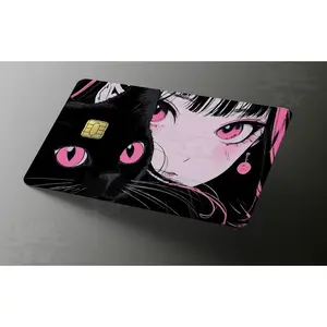 Anime Girl and Cat Design Credit Card Skin