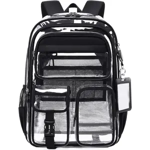 Clear Backpack for School,Transparent Backpack Stadium Events,Heavy Duty Clear Bookbag for Girls,Boys,Work, Black