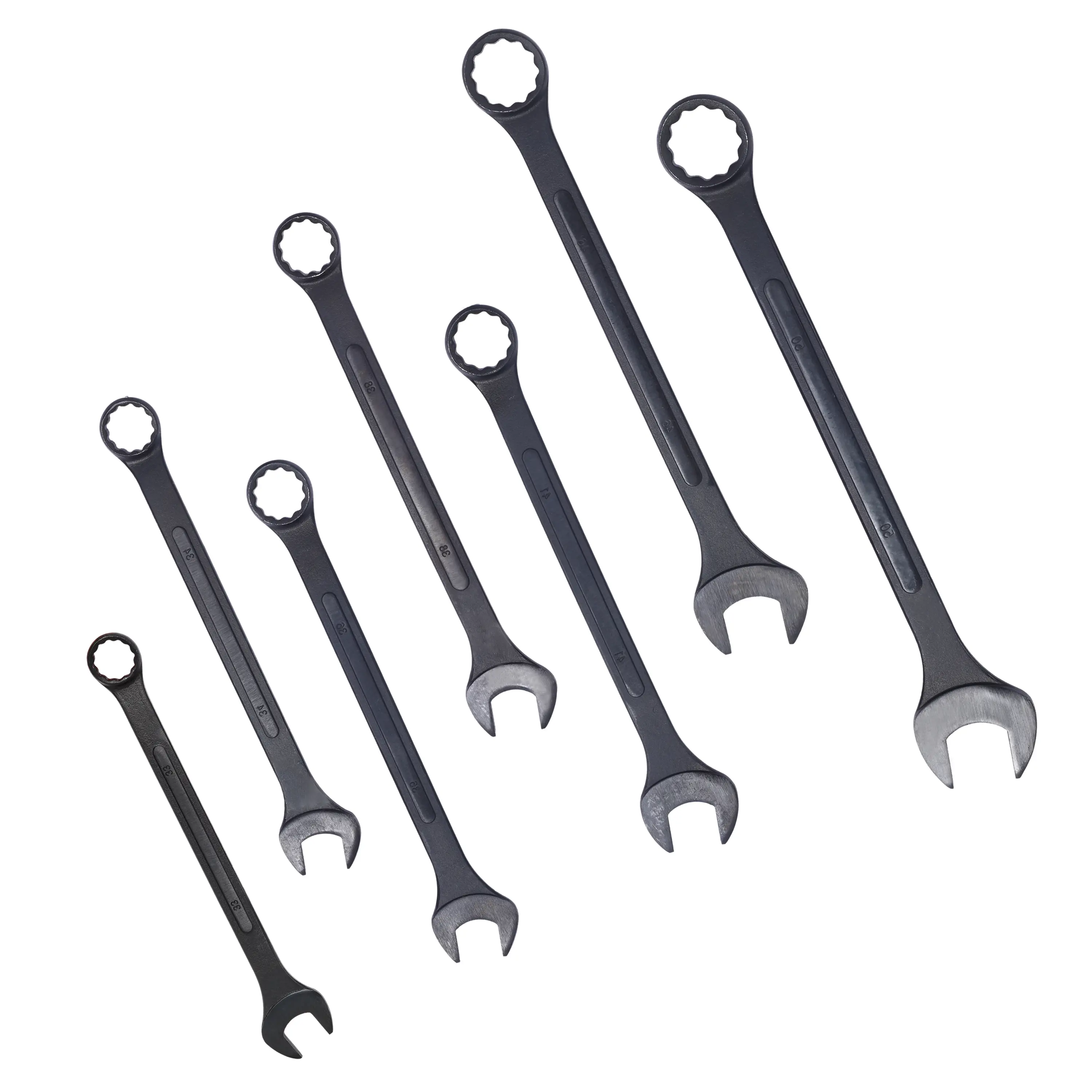 7pcs Metric Jumbo Combination Wrench Set - 33-50mm Sizes (33,34,36,38,41,46,50mm) - Black Oxide Finish - with Storage Bag - Ideal for Heavy-Duty Tasks, Millimeters