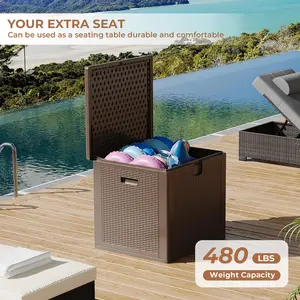 OUTGOODS 80 gal Outdoor Storage Box, Large Waterproof Resin Deck Box Indoor Outdoor Use, Lockable UV Resistant Storage Bin for Patio, Garden, Cushions, Tools