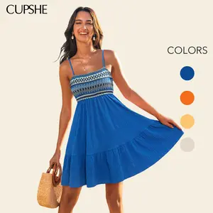 CUPSHE Square Neckline and Sleeveless Spaghetti Strap Mini Dress Casual and Basic Womenswear for Minimalist Summer Bohemian Beach Vacation Outfits Trendy Boho Women Comfortable Sundress 2025 Homecoming Dress Womensfashion #SummerVibes