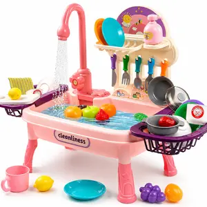 Kids Play Sink Toy for Toddlers, Pretend Kitchen Sink Set with Running Water Faucet, Play Dishes, Utensils, Play Food & Drying Rack, Dishwashing Role Play Toy for Boys Girls