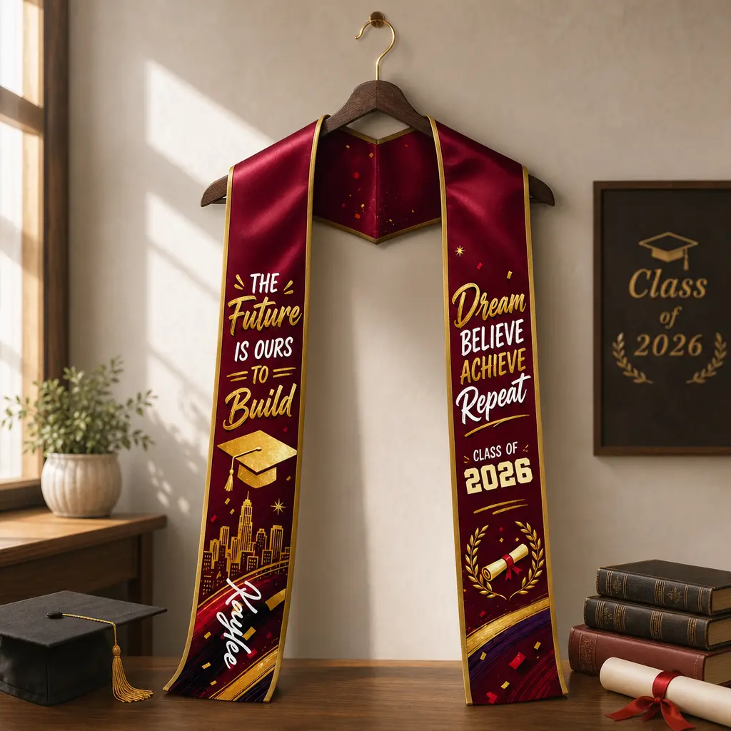Personalized The Future Is Ours to Build Dream Believe Achieve Repeat Graduation Stole – Custom Photo and Name