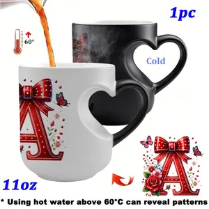 1pc Magic Color-Changing Coffee Mug, Butterfly Rose Alphabet from A to Z, Featuring heart Heat-Sensitive Ceramic Cup Suitable for Both Office And Home Use, Hand Wash Only - Valentine's, Mother's Day, Father's Day Gift Idea, Drinkware