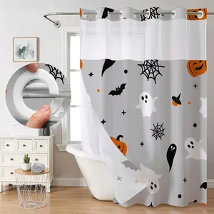 Halloween Waffle Shower Curtain, No Hook with Snap in Liner, Fabric Waterproof Inner Liner,High-Definition Digital Print, Washable and Elegant, Suitable for Bathrooms, With a Hotel-Style Design