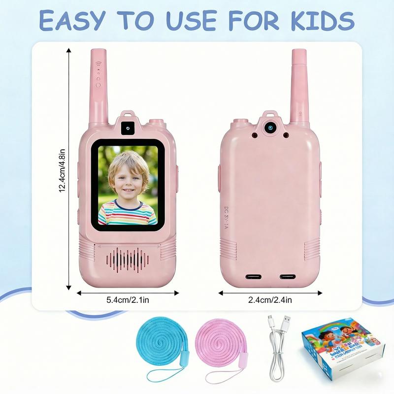 Video Walkie Talkies for Kids, Handheld 2 Pack Rechargeable Video Intercom Kids Walkies Talkies, Indoor Outdoor Toys for Family Games, Outside, Camping, Hiking for Boys Girls Ages 3-12 (Blue/Pink)