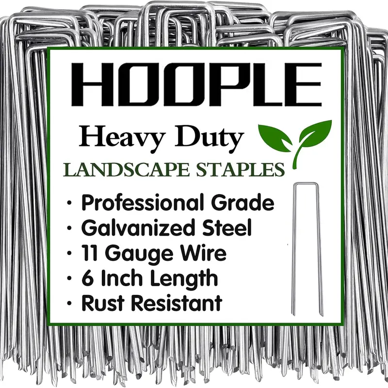 6 Inch Landscape Staples, Garden Stakes Galvanized Tent Stakes Heavy Duty 11 Gauge Anti-Rust Staples for Plant Cover, Turf, Fence, Grass Decoration