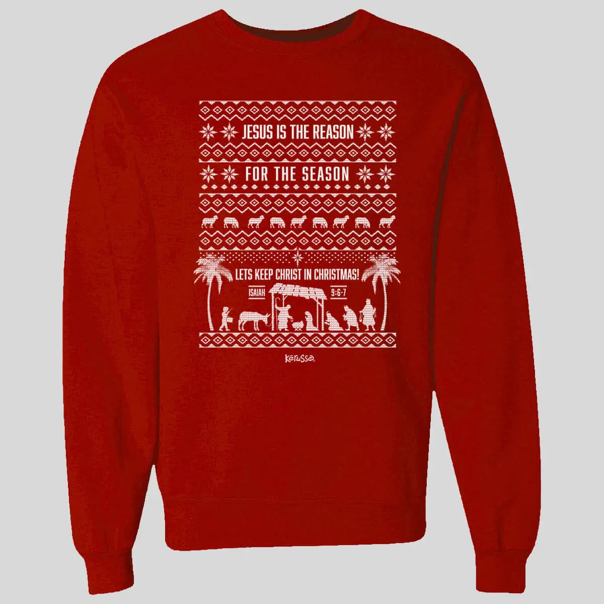 Women's Kerusso Sweatshirt - Polyester-Spandex Ribbed Fabric Top, "Jesus Is The Reason For The Season" Graphic, Comfy, Long Sleeve, Casual, Soft, Pullover, Round Neck, Fleece, Fit, Christian Message Women's Pullover Sweatshirts, Religious Figure Graphic W