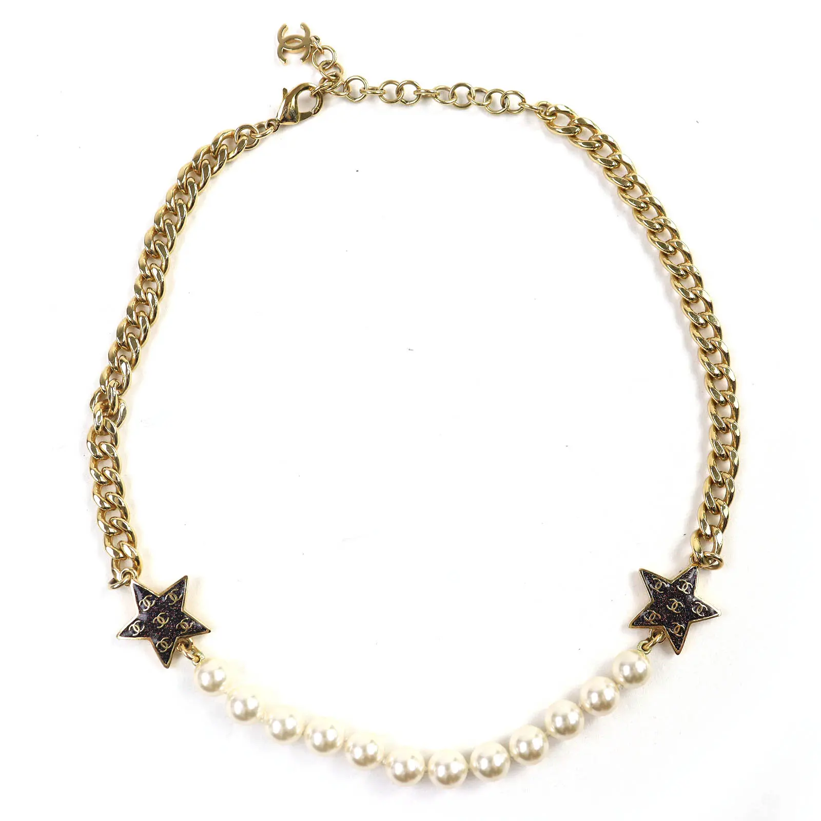 Pre-owned CHANEL Others Small Leather Goods COCO Mark Star Lame Pearl Necklace