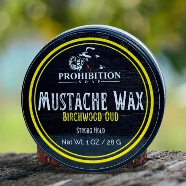 Strong Hold Mustache Wax with a Beeswax Base for Taming Fly-Aways, Birchwood Oud Scent, Ammonia-Free Haircare, 1 oz
