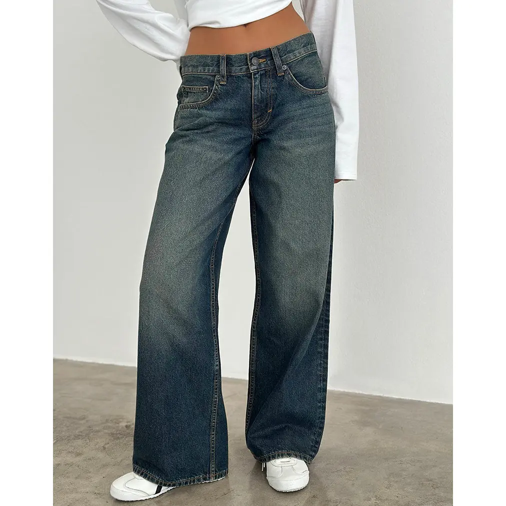 Low Rise Roomy Jeans in Dirty Green