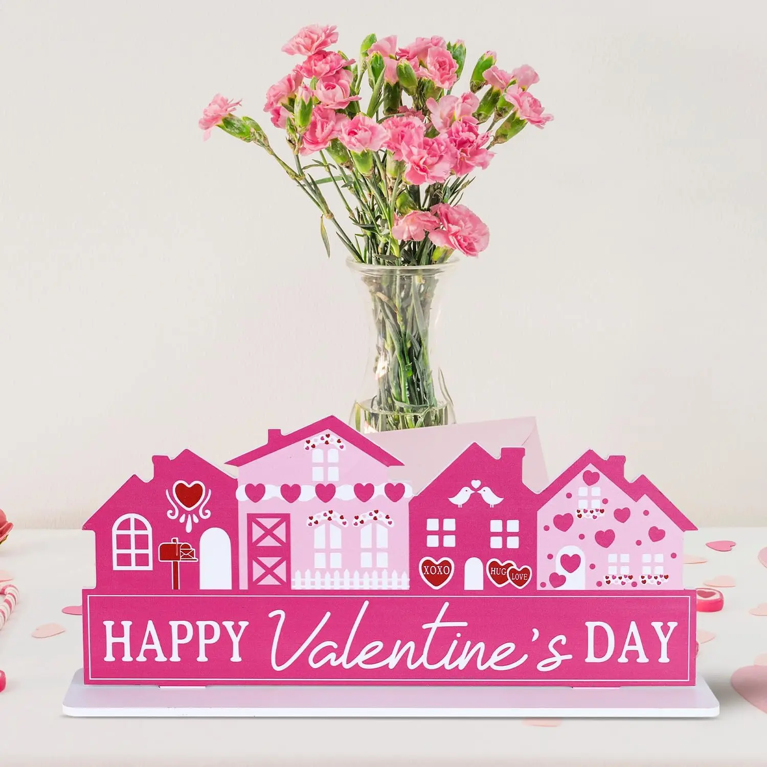 Double side Valentine's Day and Merry Christmas Word Sign Wooden Rustic Farmhouse Table Decor Living Room, Mantle,Fireplace,Tabletop