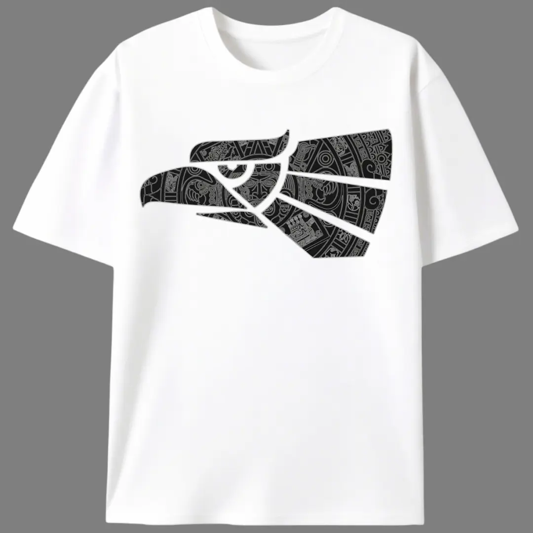 Aztec Eagle Head Geometric Graphic Tee |   Mexican Indigenous Tribal T-Shirt |   Chicano Streetwear Casual Top