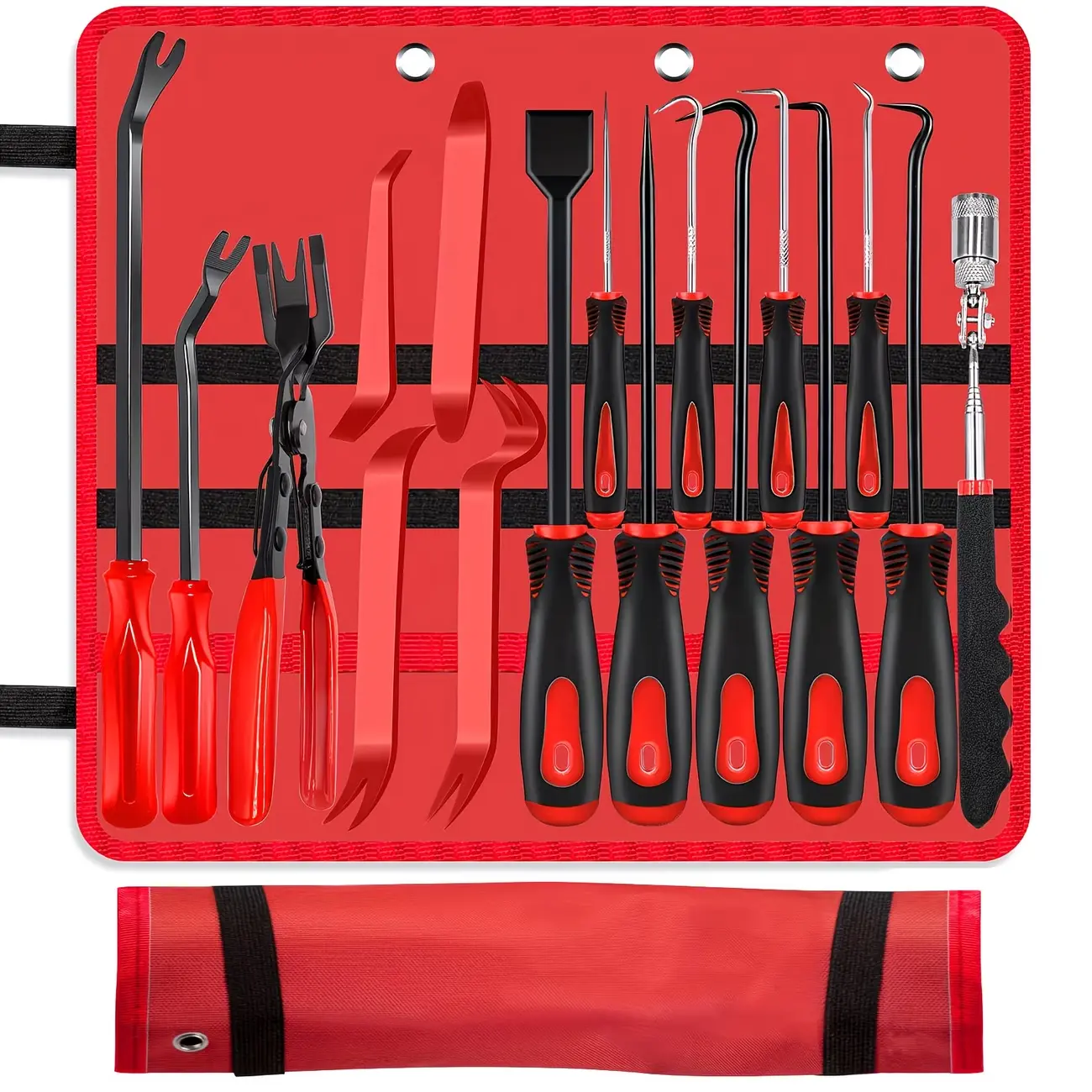 【summerfinds】17pcs Hook And Paddle Tool Set, Automotive Trim Removal Kit, Including Fastener Clamps, Rivet Pullers, Magnetic Pickers, Gasket Scrapers, Scratch-free Plastic Prying Tools For Car Maintenance, A Great Choice For Daily Use And Gifting.