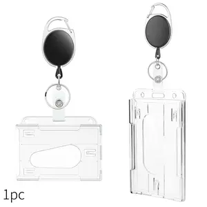 Clear ID Badge Holder, 1 Count Transparent Badge Card Holder with Retractable Badge Reel, Identification Badges Supplies for Students, Office Workers