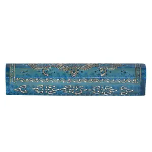 12 in. Blue Hand-Painted Wood Incense Coffin Box