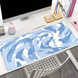 Cool Blue White Fluid Abstract Art Gaming Mouse Pad, Washable Aesthetic Office Desk pad Non-Slip Rubber Base Stitched Edge Gaming Desk Accessory Best For Desk Laptop For Home Office Game Gift For Friends Family Boyfriend/Girlfriend Gaming Enthusiasts