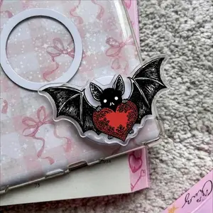 Gothic Love Bat MagSafe Phone Grip, Dark Romance Bat Griptok, Heart & Rose Gothic Phone Stand, Spooky Bat Valentine Accessory, Victorian Goth Gift, Creepy Cute Bat Heart Holder
