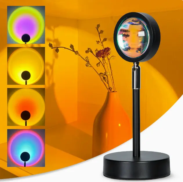 RGB LED Sunset & Sunrise Light - Color Changing Indoor Use 5W Power LED Chips Plastic Body, Remote Control, 16 Colors, 5V DC, Dimmable Smart Design, 5.9x3.9 In Freestanding (0.85 lbs), 16 Colorful Options, Remote Dimming