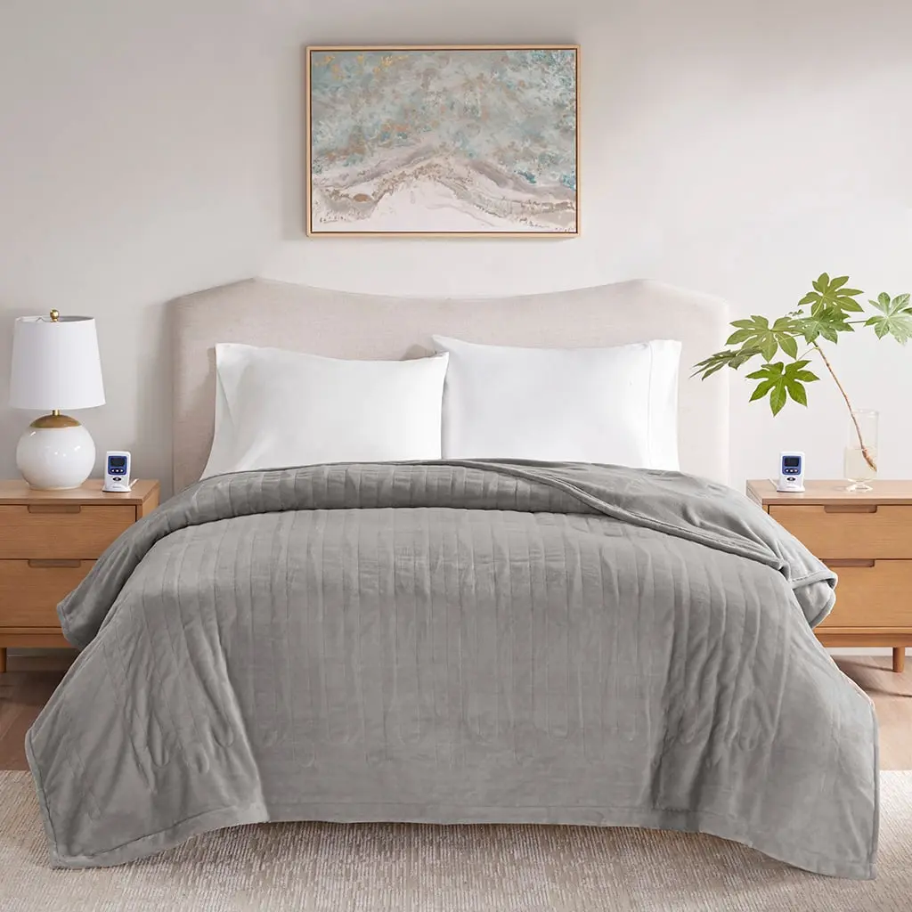 Beautyrest BR54-4129 King Size Heatable Polyester Microplush Electric Blanket - 100x90in, WiFi Enabled, Gray, Voice & Remote Heating Control, 20 Heat Settings, 10-Hour Scheduled Auto Shutoff, Machine Washable, Casual Use