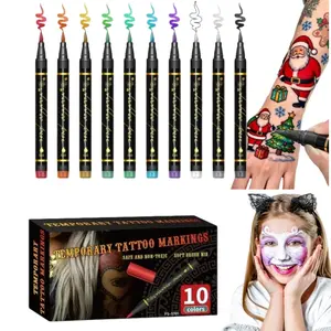 Temporary Tattoo Marker Pen, Halloween and Christmas Makeup Tools,10pcs/set Waterproof Liquid Body Paint Marker Pen, Easy to apply and wash off, colorfast; safe and painless Art Supplies for DIY Body Painting & Drawing