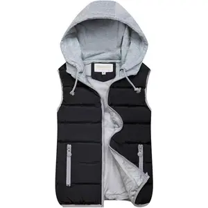 Women’s quilted padded zip-up puffer vest with hood — warm winter outerwear