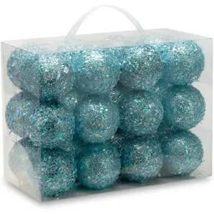 2.36"/60mm shatterproof Christmas Ball Ornaments Tree Decoration Baubles Set of 24 Counts Sparkly Teal Blue
