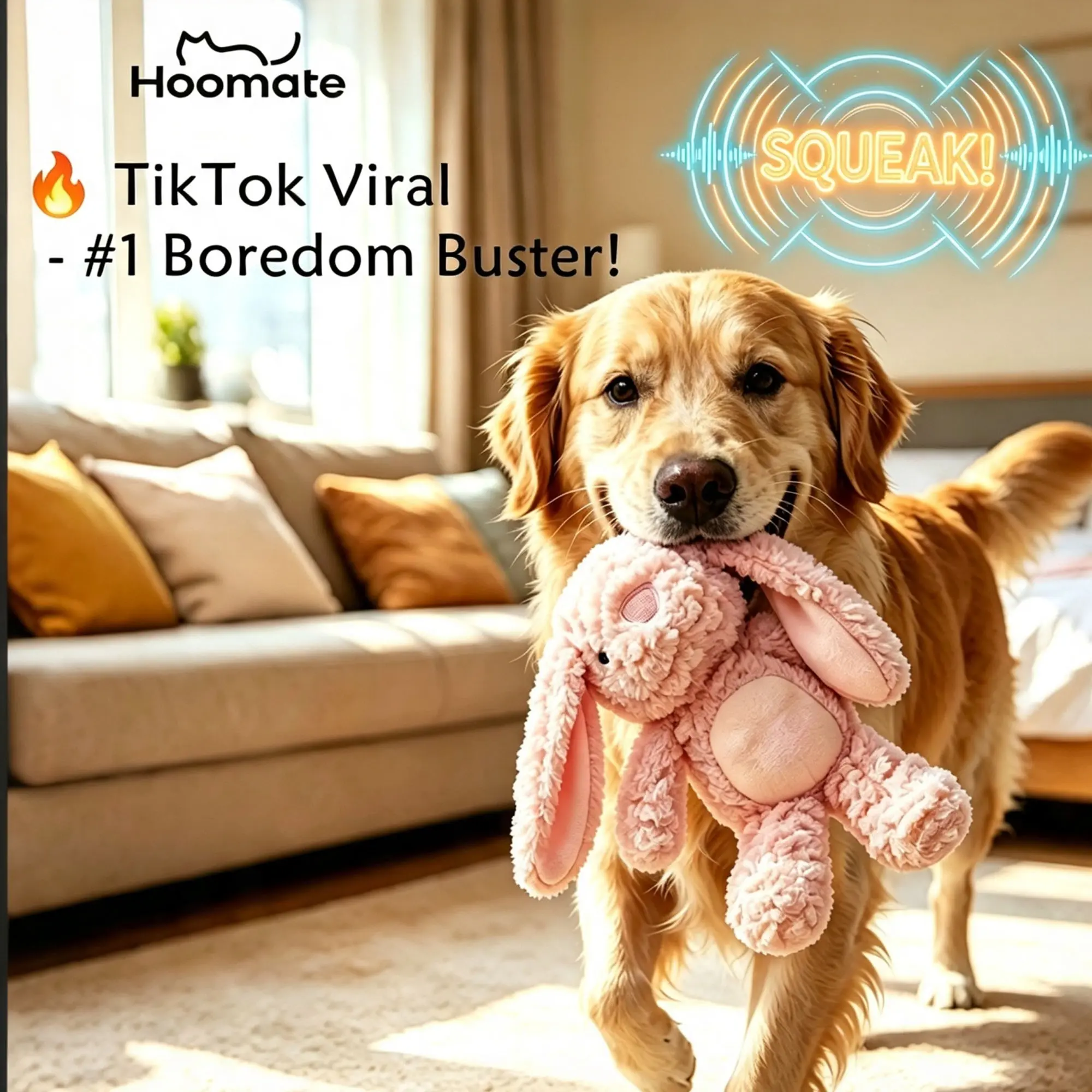 Hoomate Squeaky Plush Dog Toy - Soft Textured Chew Buddy, Snuggle Companion for Indoor Play, Boredom Relief for Dogs, Interactive Chew Toy