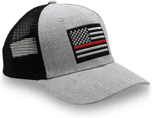 International Tie Thin Red Line Hat, USA Snapback Trucker Baseball Cap for Men & Women with Embroidered American Flag Patch