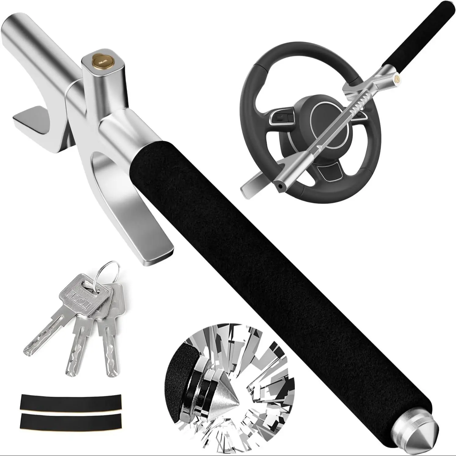 Steering Wheel Lock for Enhanced Vehicle Security, Durable Anti-Theft Device, Universal Fit for Most Cars and SUVs