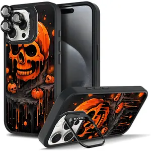 Punk Skull Style Full Screen Pumpkin Skull Pattern Phone Case For iphone 17 AIR 16 15 14 13 12 11 PRO PLUS MAX COOL Fashionable Tough Magnetic Durable Metal lens frame Film Bracket Stand Gift Full Protection Camera Holder Phone Cases Cover 11X-L0280