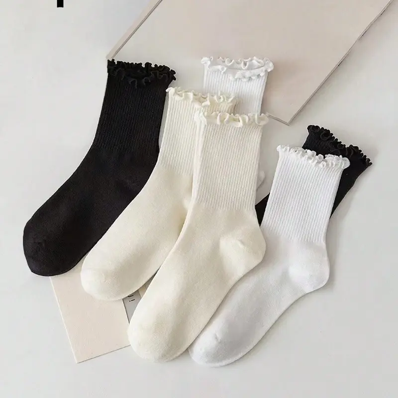 3/6 Pairs Lace Trim Mid-Calf Socks for Women, Fitted Comfortable Simple Casual Fashionable Design, Perfect for Daily Wear and School Outings, Casual Comfy Socks