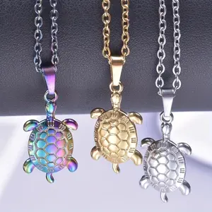 Stainless Steel 18K Golden Plated Hydraulic Turtle Jewelry Additions Titanium Steel Pendant Trendy Clavicle Chain 50Cm Chain