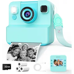 Kids Camera Instant Print with Flip Lens, 1080P HD Video Inkless Toddler Digital Camera with 32GB Card, Portable Travel Christmas Birthday Gift for 3-12 Girls Boys with 3 Rolls Print Paper (Green)