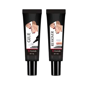 Curvlife Newly Upgraded Quick Drying 10g Semi Solid Nail Glue with 10ml Remover for Press On Nails Tips No Need for UV Lamp Long Lasting Fake Acrylic Nails Kit Glue Gel