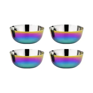Ahimsa Stainless Steel Simple Serve Bowls - 8 oz (Set of 4) for Kids and Toddlers in Rainbow