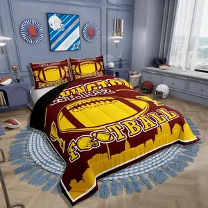 Football Bedding,Rugby Ball Game Comforter Set for Sports Fans,Football City Silhouette Quilt,Yellow Brown Rugby Duvet Insert(Washington)