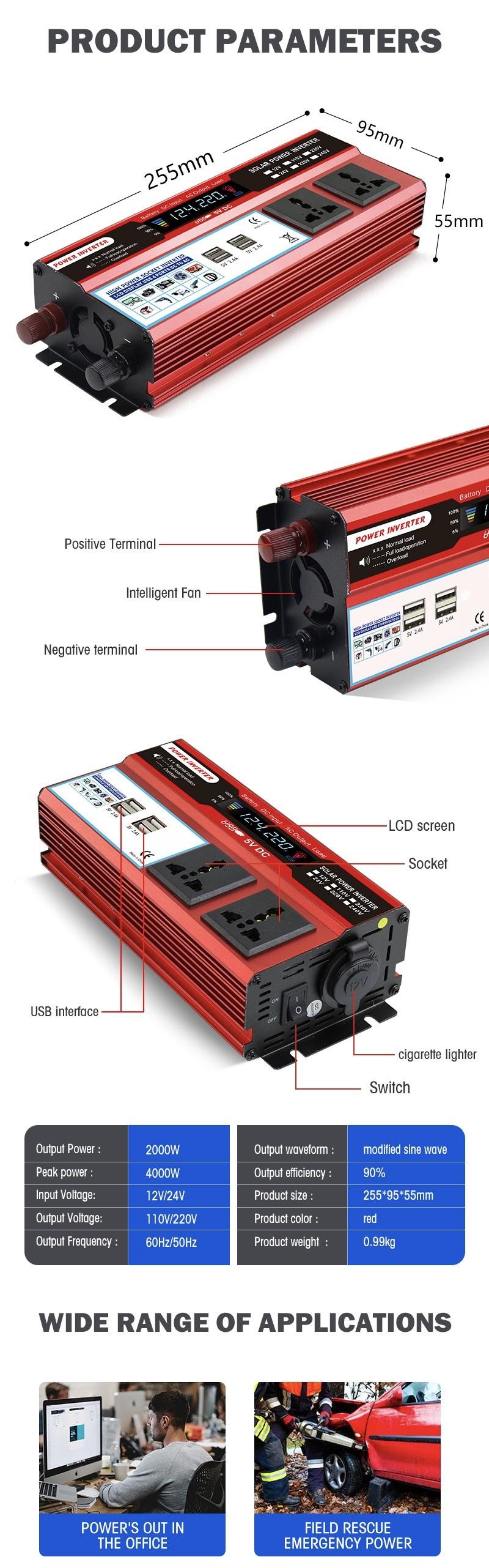 2026 5000W Car Power Inverter 12V to 110V, 3 AC Outlets + 4 USB Fast Charge, LCD Display for Road Trip Camping