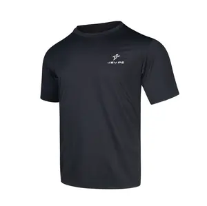JEVPE Men's Summer Short Sleeve Athletic T-Shirt High-Tech Knitted Film Fabric Sweat-Wicking Quick Dry Breathable Activewear Black
