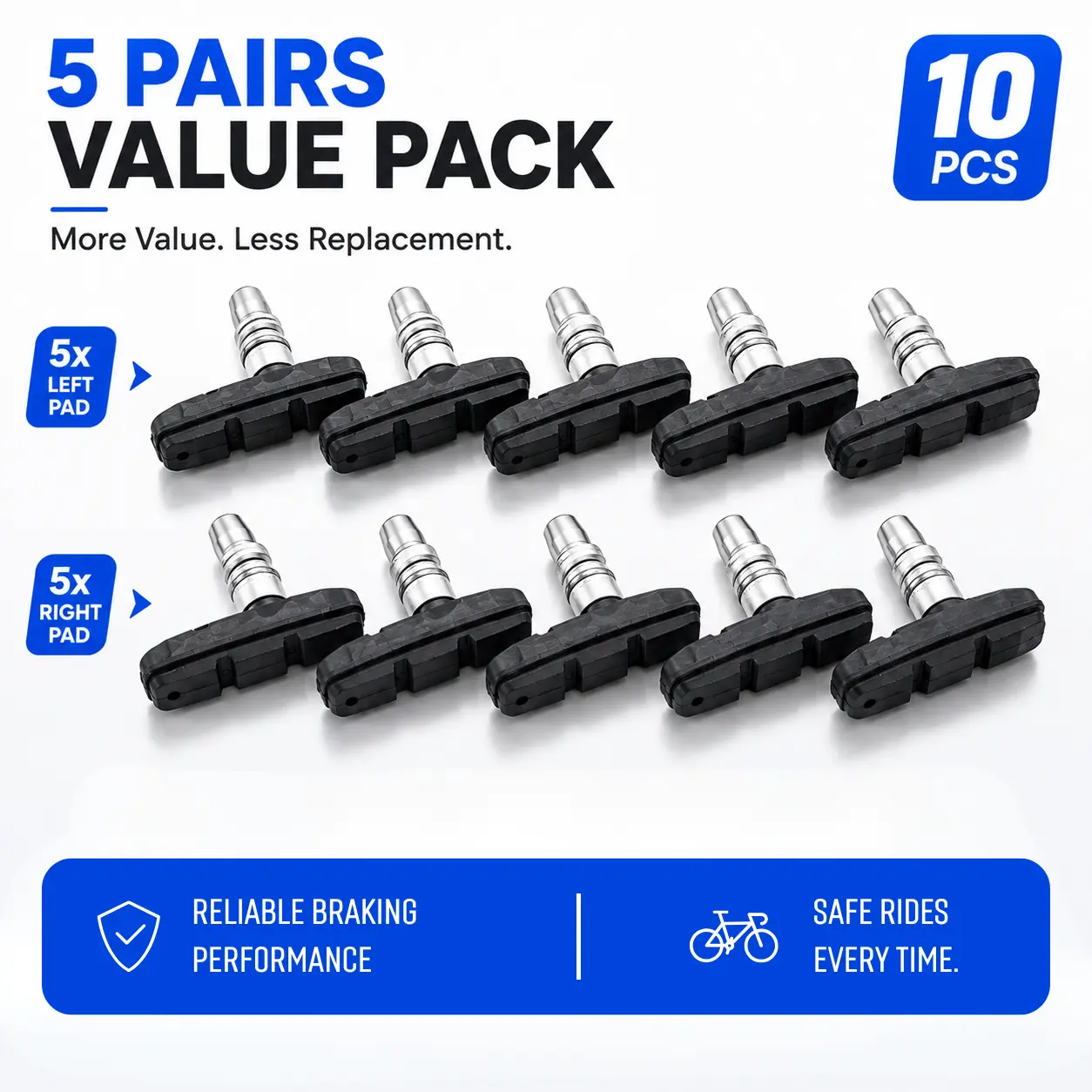 V Bike Brake Pads Set - 5 Pairs 70mm Durable & Non-Slip Curved Drainage Slots V-Brake Blocks, 36g 7x4x0.8cm, Bike Tools & Equipment Components & Parts with Aluminum Alloy Hex Nuts, Spacers for Mountain, Road Bicycles-2583