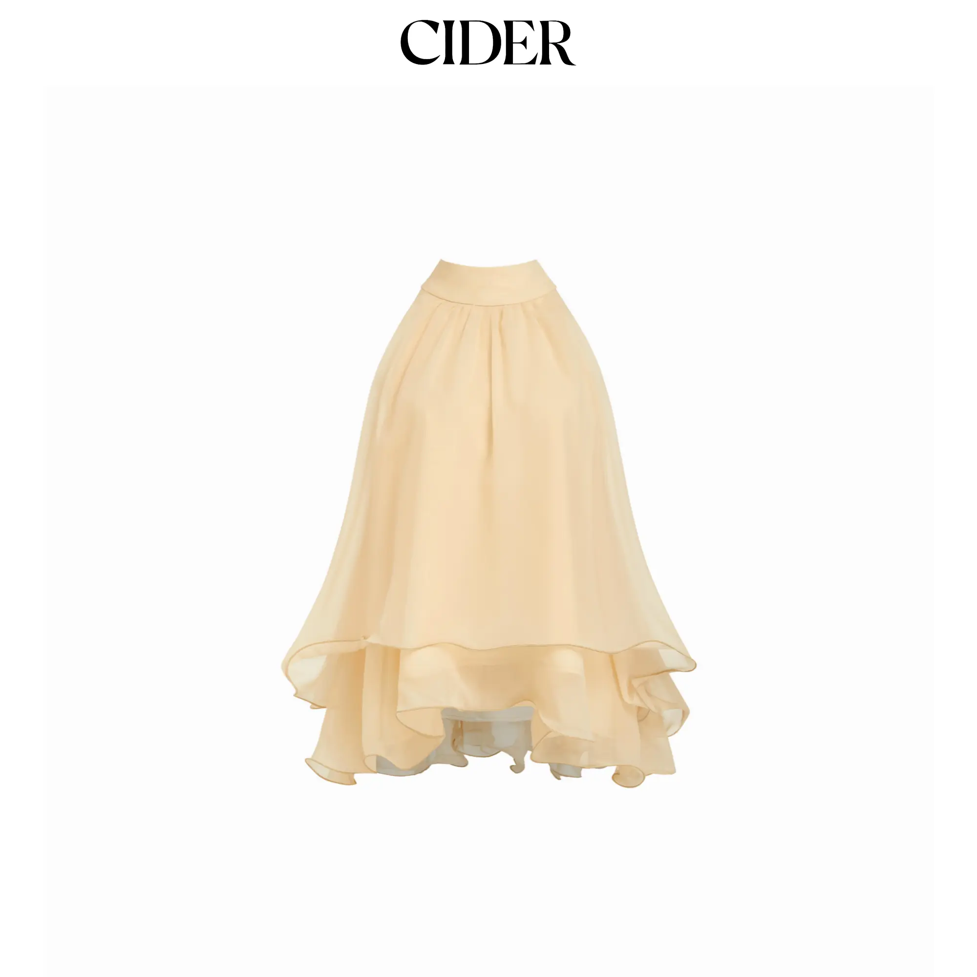 Cider Halter Neckline Knotted Layered Ruffle Hem Blouse