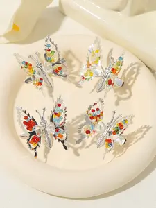 4pcs Sweet Girl Butterfly Hair Clips, Cute Ditsy Floral Headwear, Side Bangs Clip, Casual All Seasons Accessories