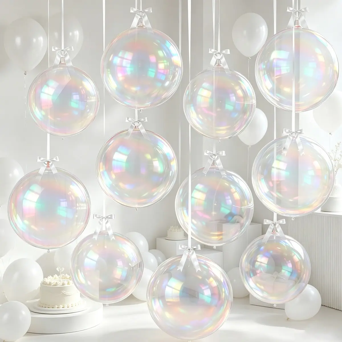 11pcs Magical Rainbow Gradient 4D Round Metal Balloons, 22 Inches, Holographic 4D Metal Balloons, Helium Balloons, Mermaid Theme Birthday Wedding Decorations