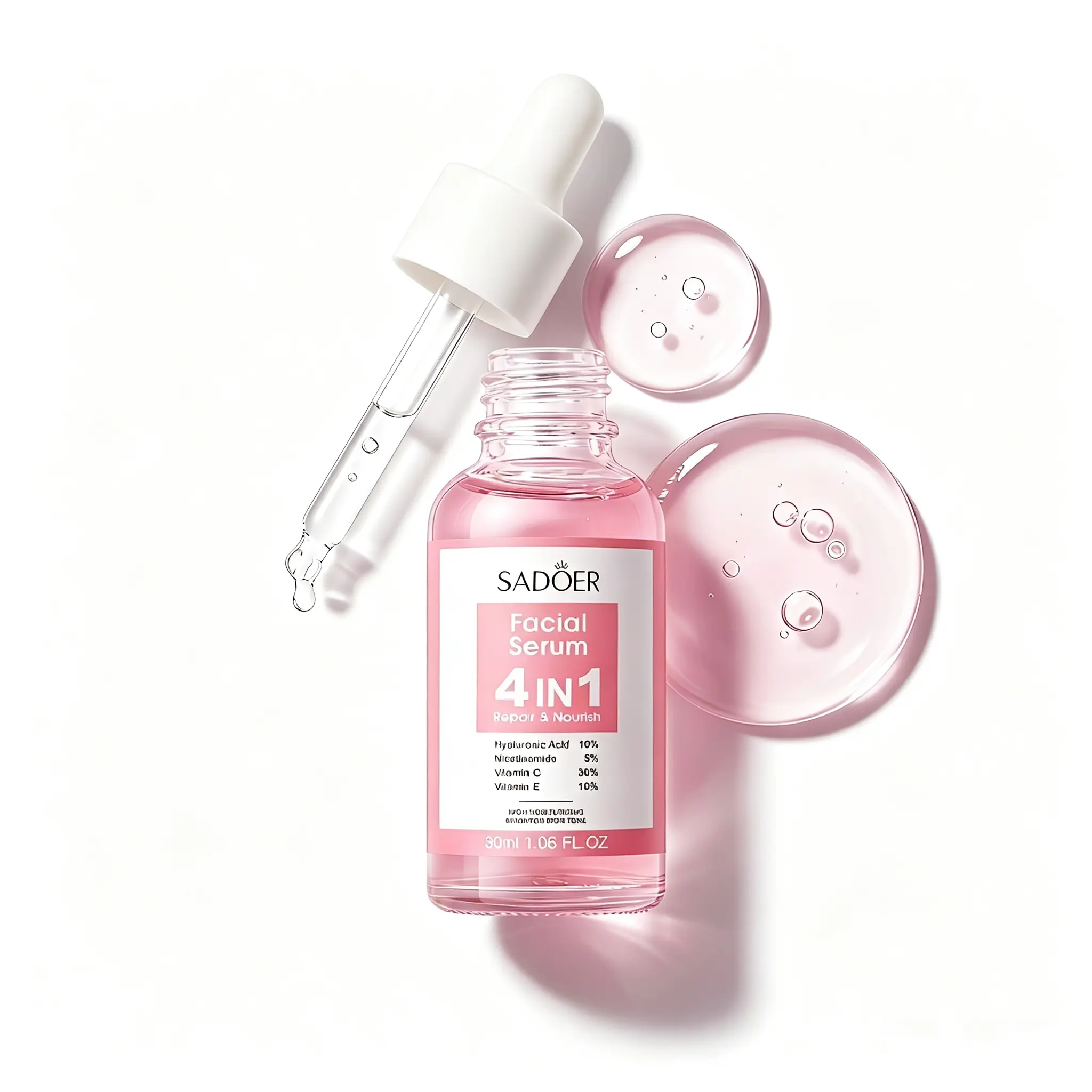 30ml 4-in-1 Facial Serum, Hydrating Nourishing Face Essence with Hyaluronic Acid Niacinamide Vitamin C & Vitamin E, Lightweight Repairing Face Serum for Daily Facial Skincare
