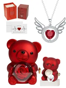 Wing Heart Red Diamond • Passionate Love Original minimalist angel wing necklace with elegant gem pendant.Comes with a lovely rotating rose bear jewelry gift box.Perfect mysterious gift for birthdays, Mother’s Day and Valentine’s Day.